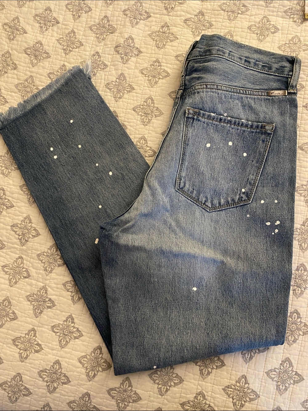 KanCan Light Blue Straight-Leg Paint-Splatter Jeans